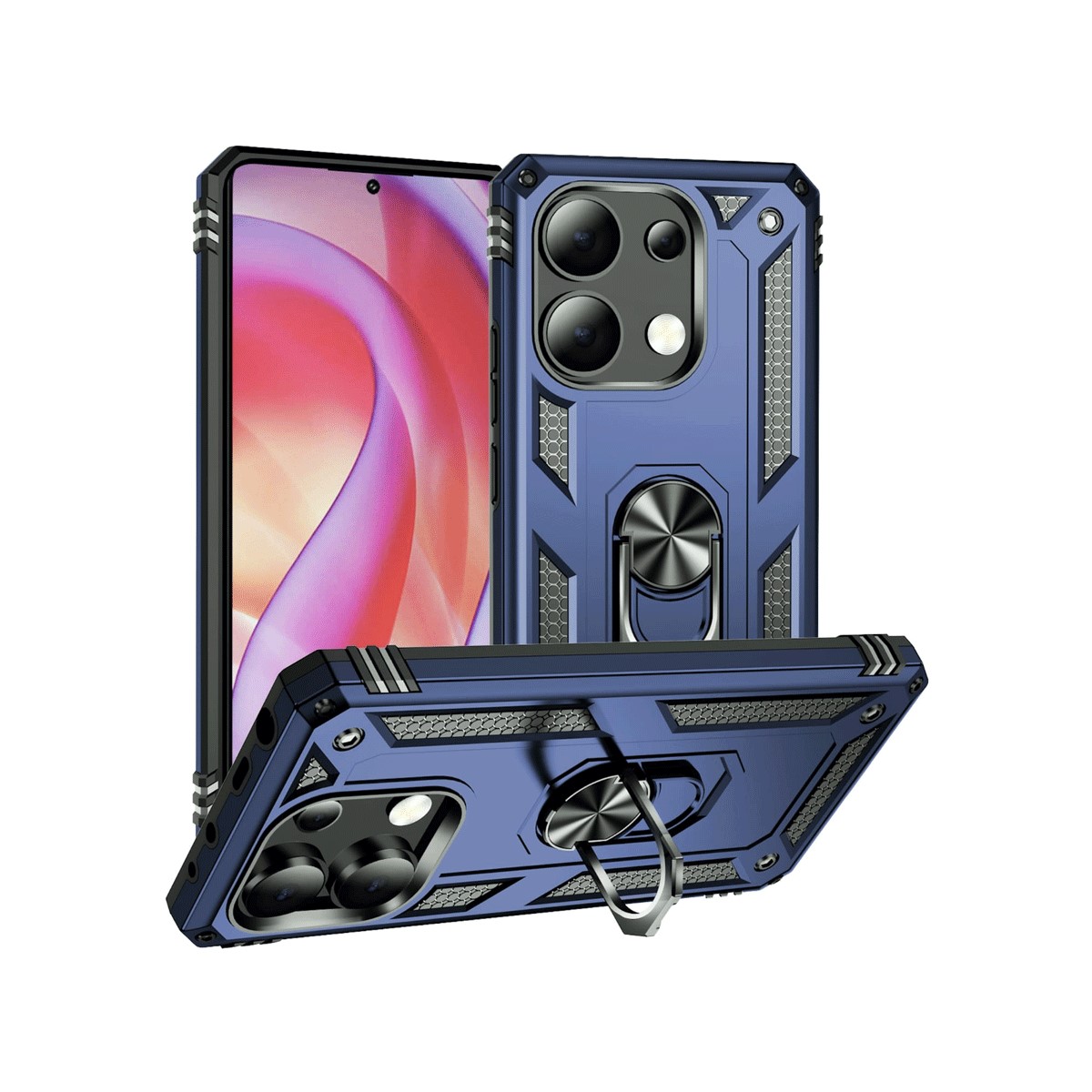 Protectores para celular  para Xiaomi  Redmi Note 13 4G Funda reforzada con anillo v2 Azul